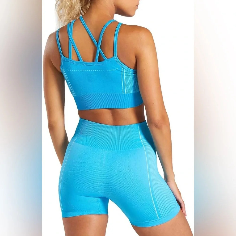 WodoWei Women's Set 2 Piece Shorts & Sports Bra Blue Size Small (see info) - Picture 2 of 10